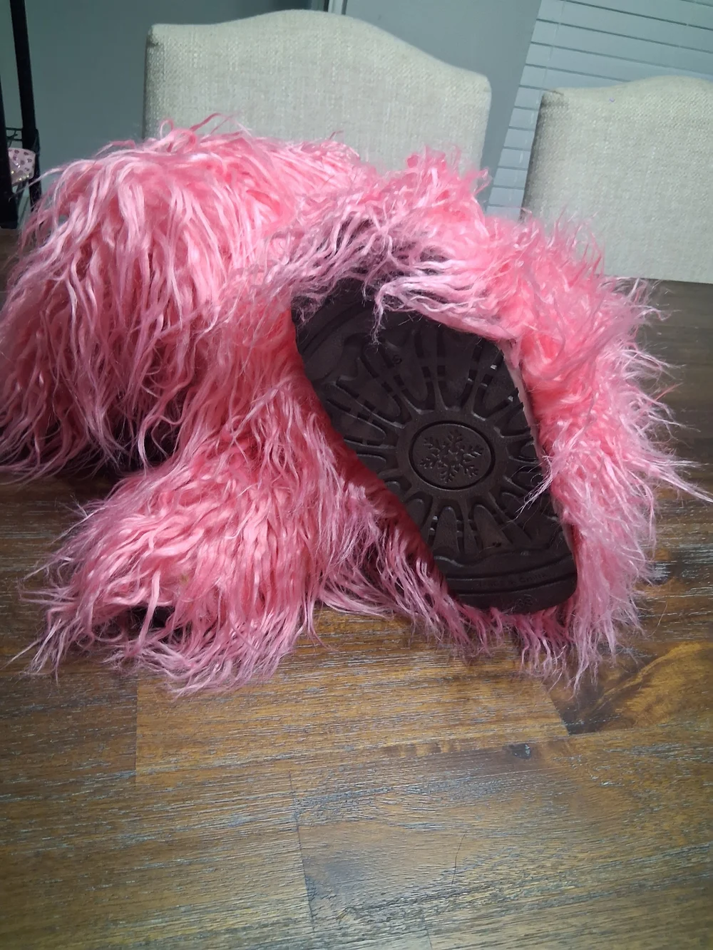 Pink Faux Fur Knee-High Boots